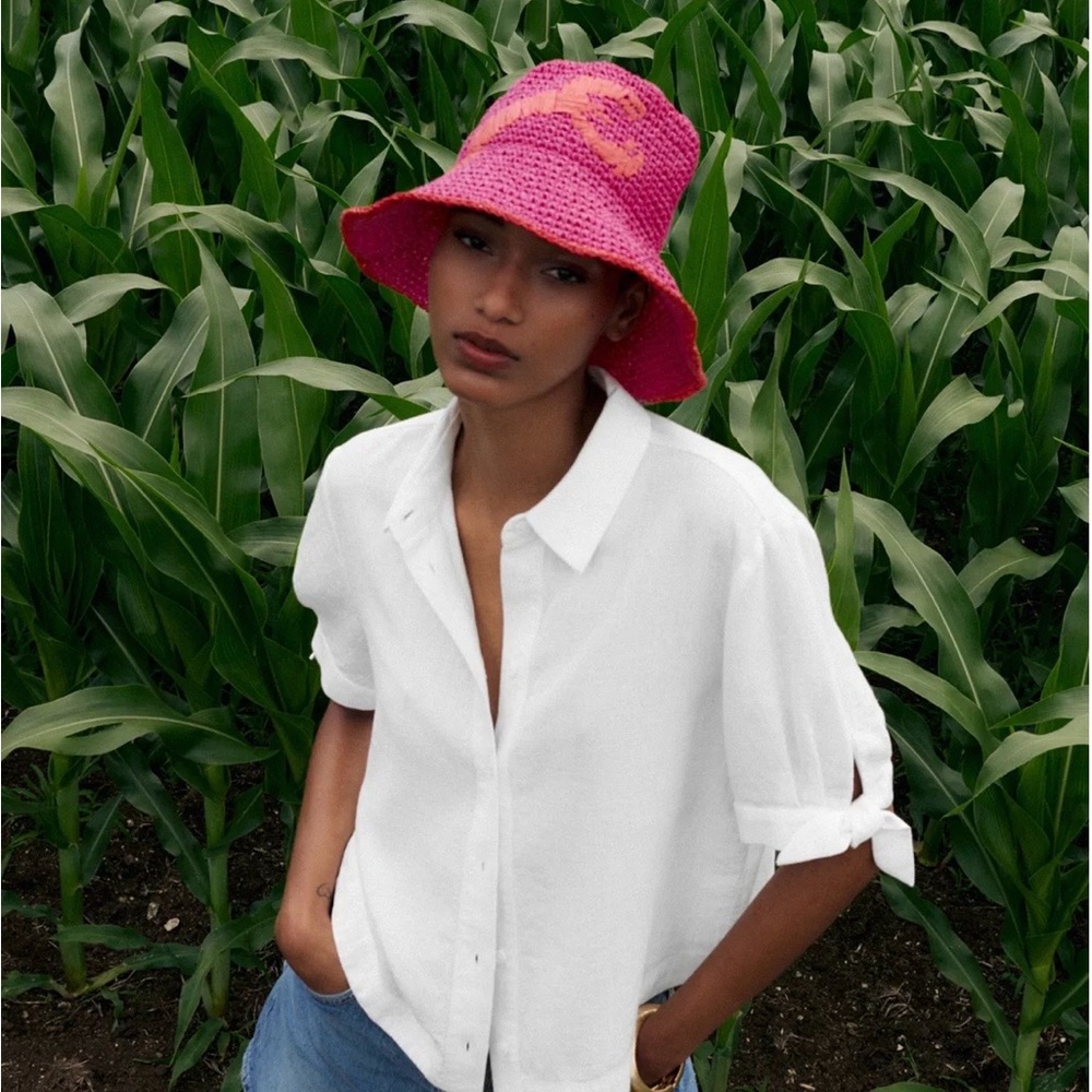 ZARA FUCHSIA LOBSTER BRAIDED BUCKET HAT